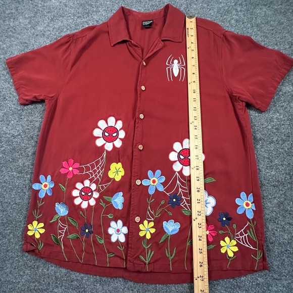 Marvel Spider Man Embroidered Flowers Woven Button-Up BoxLunch Exclusive Small - Picture 5 of 6